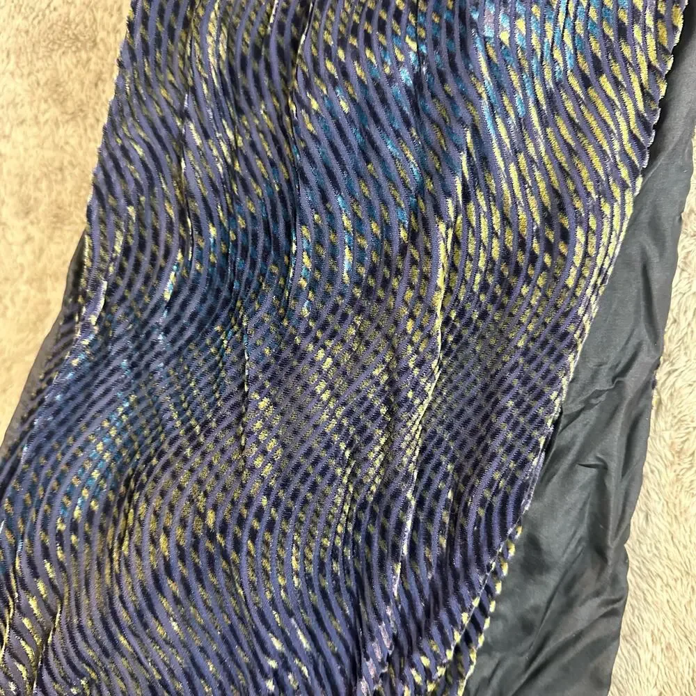 Segalini Italy Silk Rayon Scarf Blue Gold Plush Velvet Feel